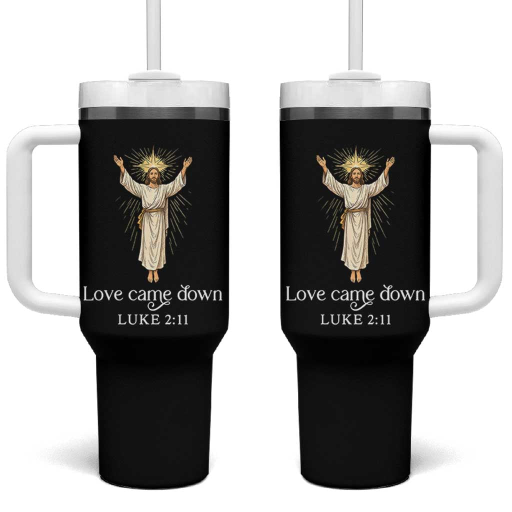 Nativity Scene Christmas Tumbler With Handle Love Came Down Jesus Christian - Wonder Print Shop