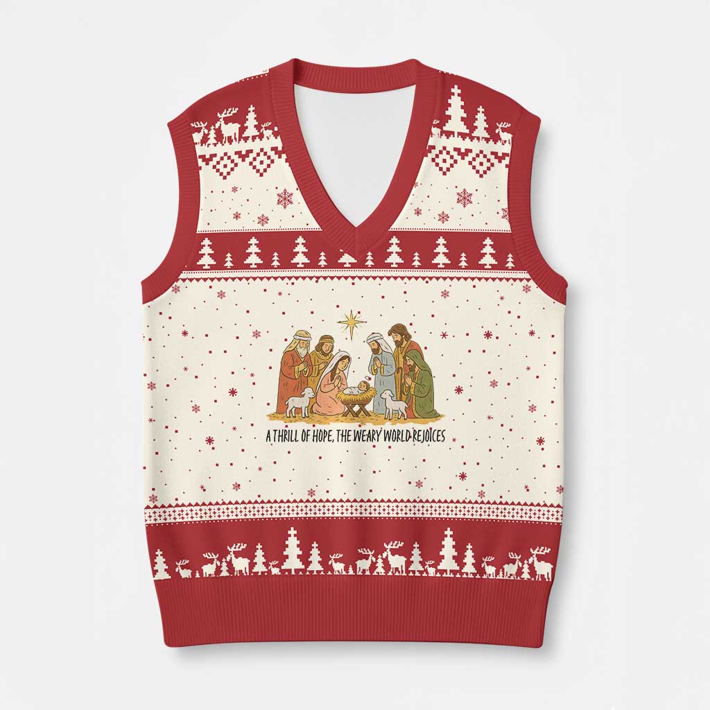 Nativity Scene Xmas V-Neck Knit Sweater Vest Baby Jesus Christian Faith - Wonder Print Shop