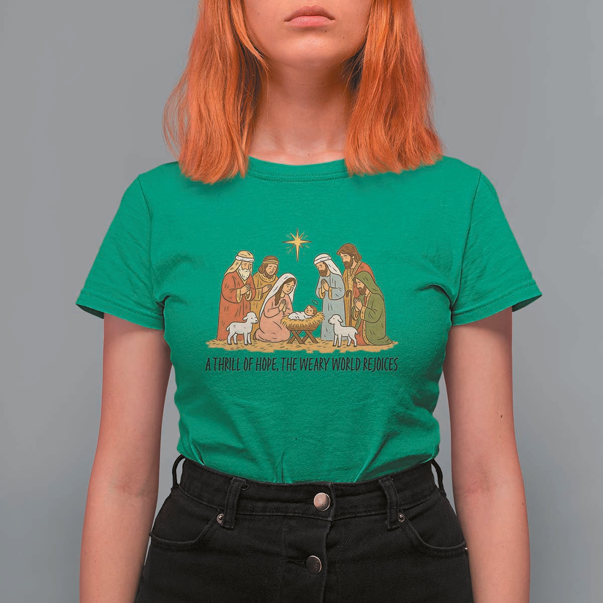 Nativity Scene Christmas T Shirt For Women Baby Jesus Christian Faith - Wonder Print Shop