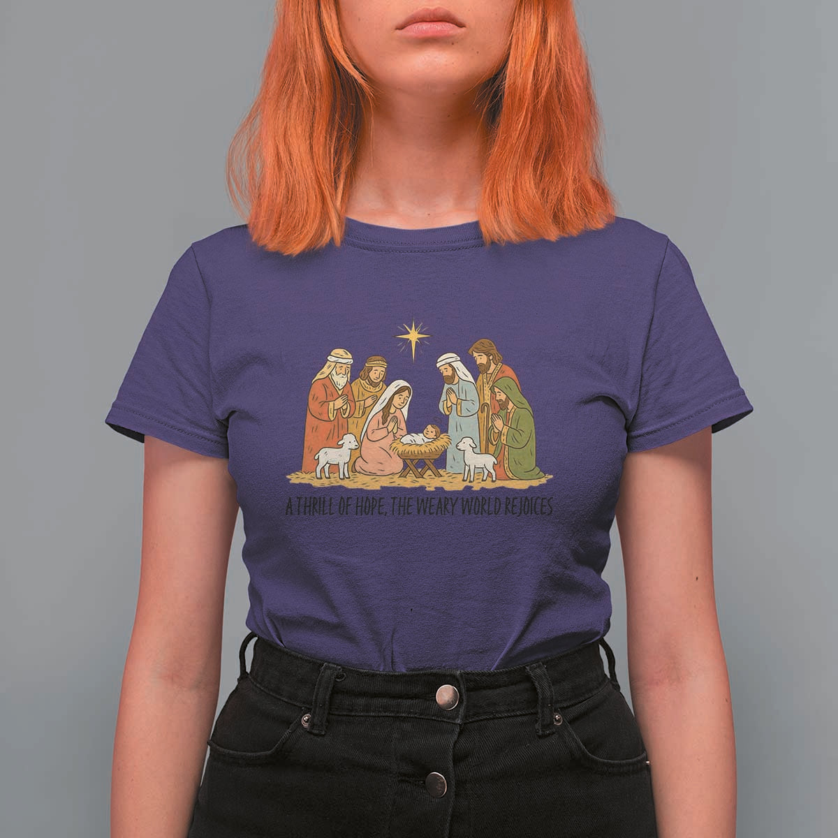 Nativity Scene Christmas T Shirt For Women Baby Jesus Christian Faith - Wonder Print Shop