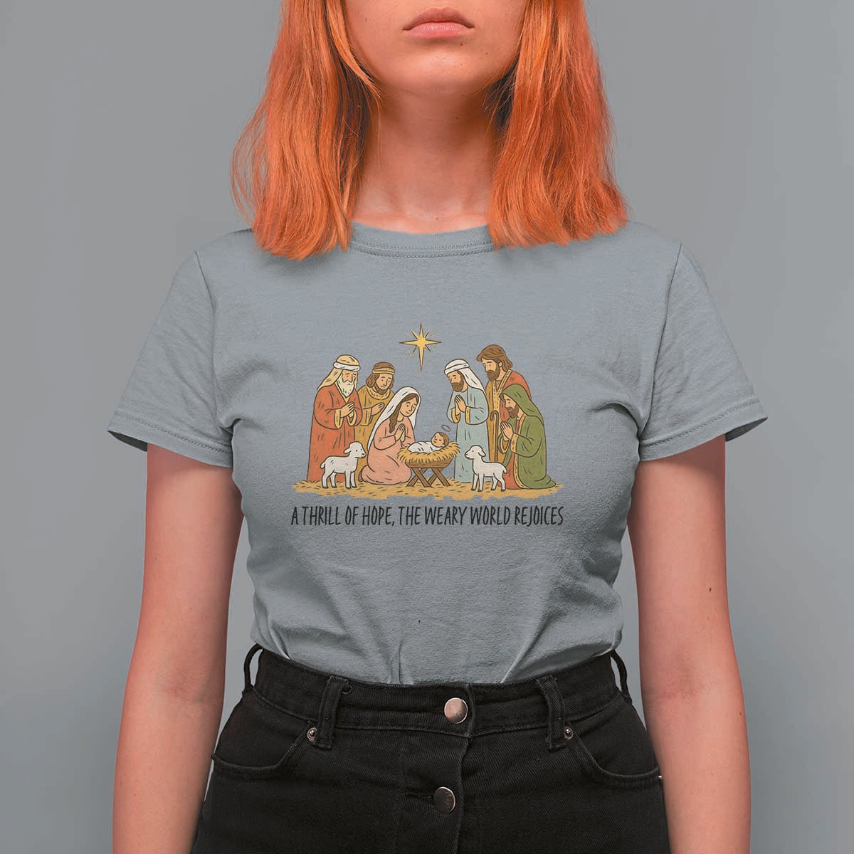 Nativity Scene Christmas T Shirt For Women Baby Jesus Christian Faith - Wonder Print Shop