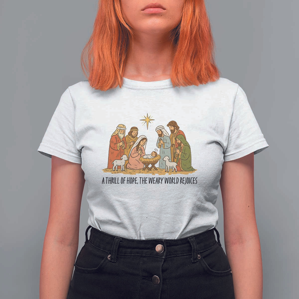 Nativity Scene Christmas T Shirt For Women Baby Jesus Christian Faith - Wonder Print Shop