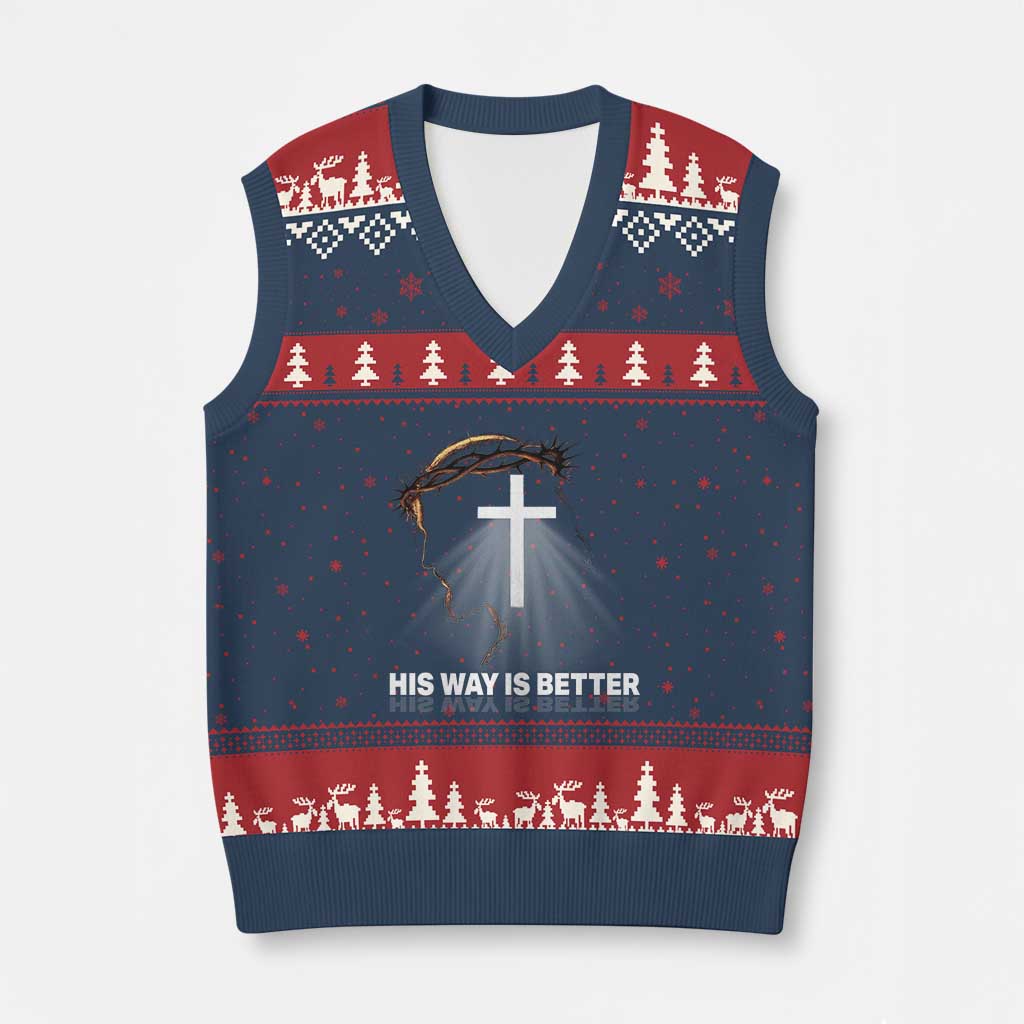 Jesus Christan V-Neck Knit Sweater Vest His Way Is Better - Wonder Print Shop
