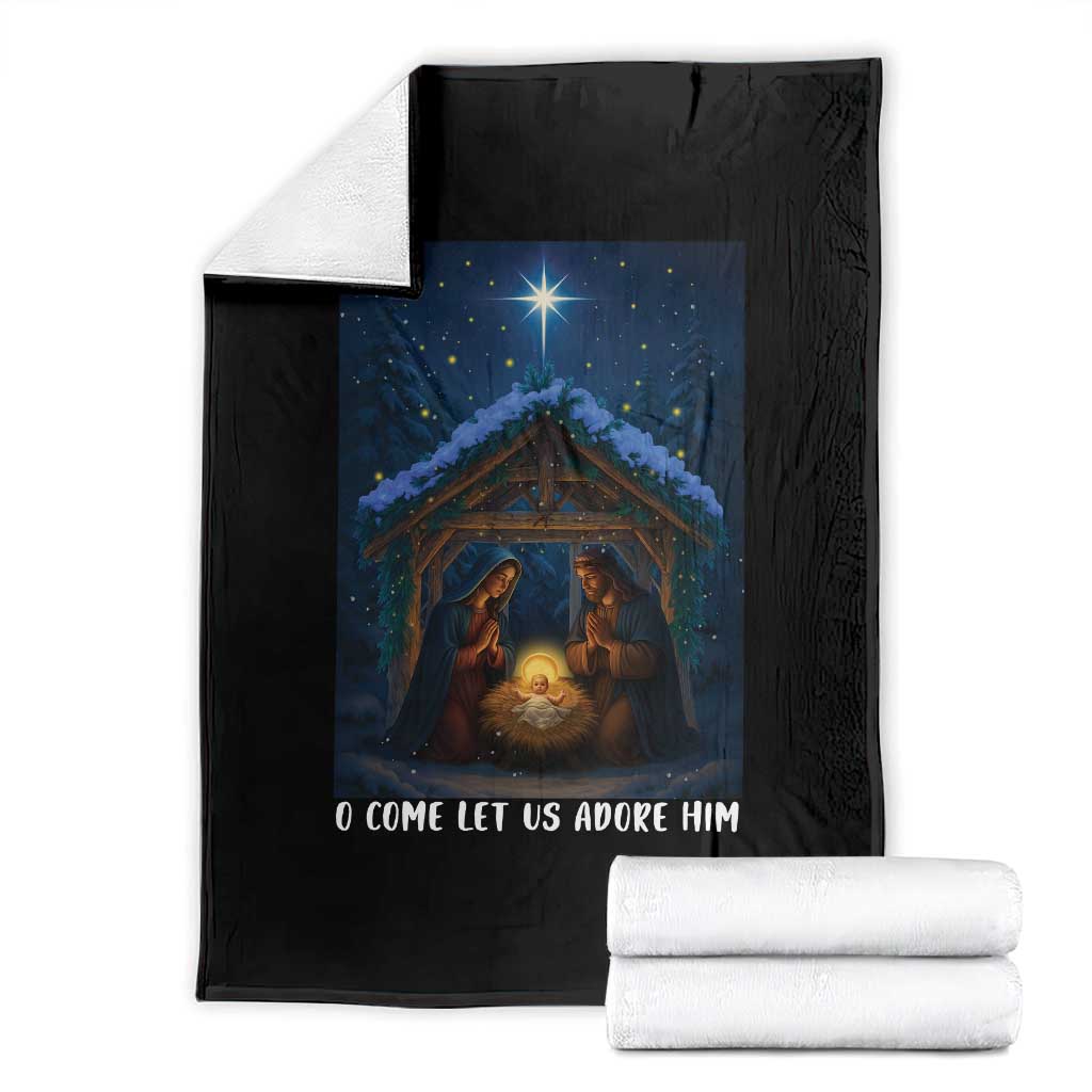Nativity Scene Christmas Throw Blanket O Come Let Us Adrove Him - Wonder Print Shop