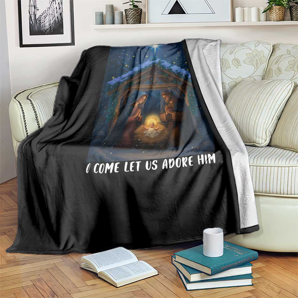 Nativity Scene Christmas Throw Blanket O Come Let Us Adrove Him - Wonder Print Shop