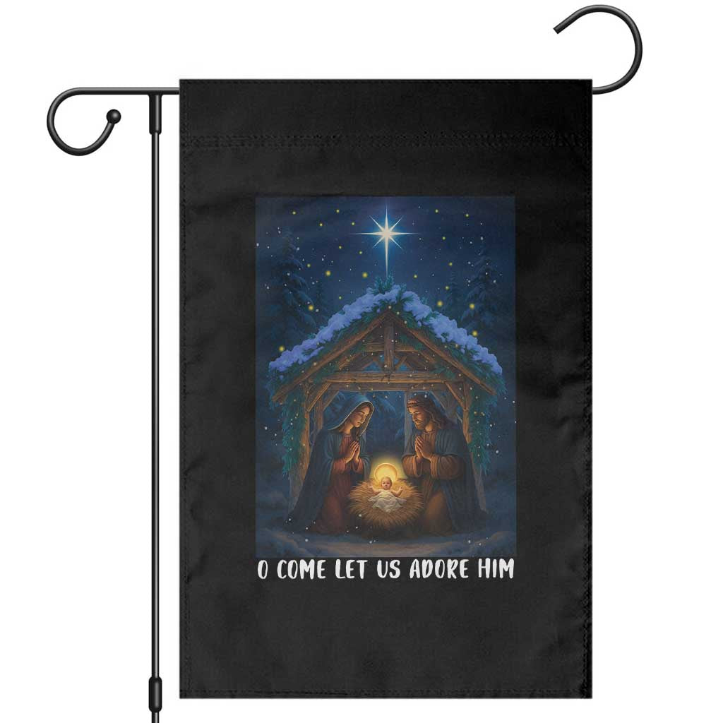 Nativity Scene Christmas Garden Flag O Come Let Us Adrove Him - Wonder Print Shop