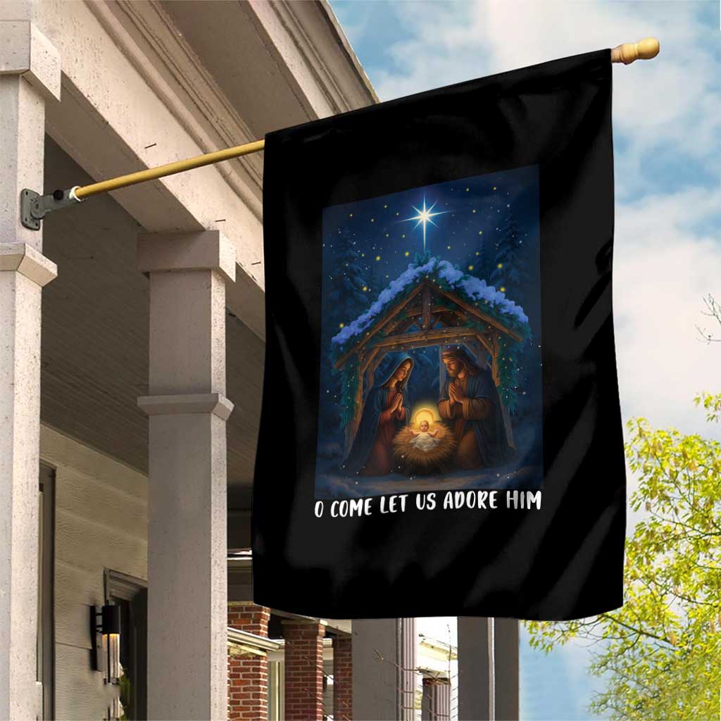 Nativity Scene Christmas Garden Flag O Come Let Us Adrove Him - Wonder Print Shop