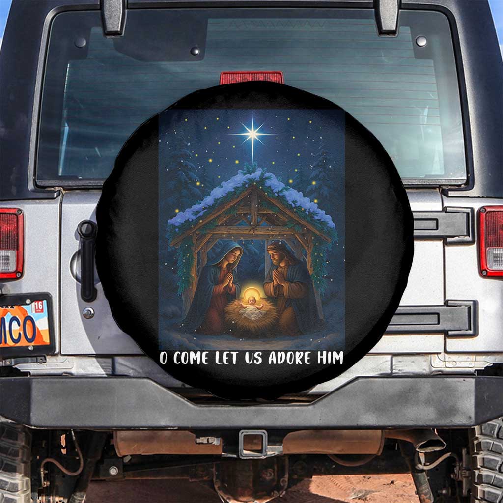 Nativity Scene Christmas Spare Tire Cover O Come Let Us Adrove Him - Wonder Print Shop