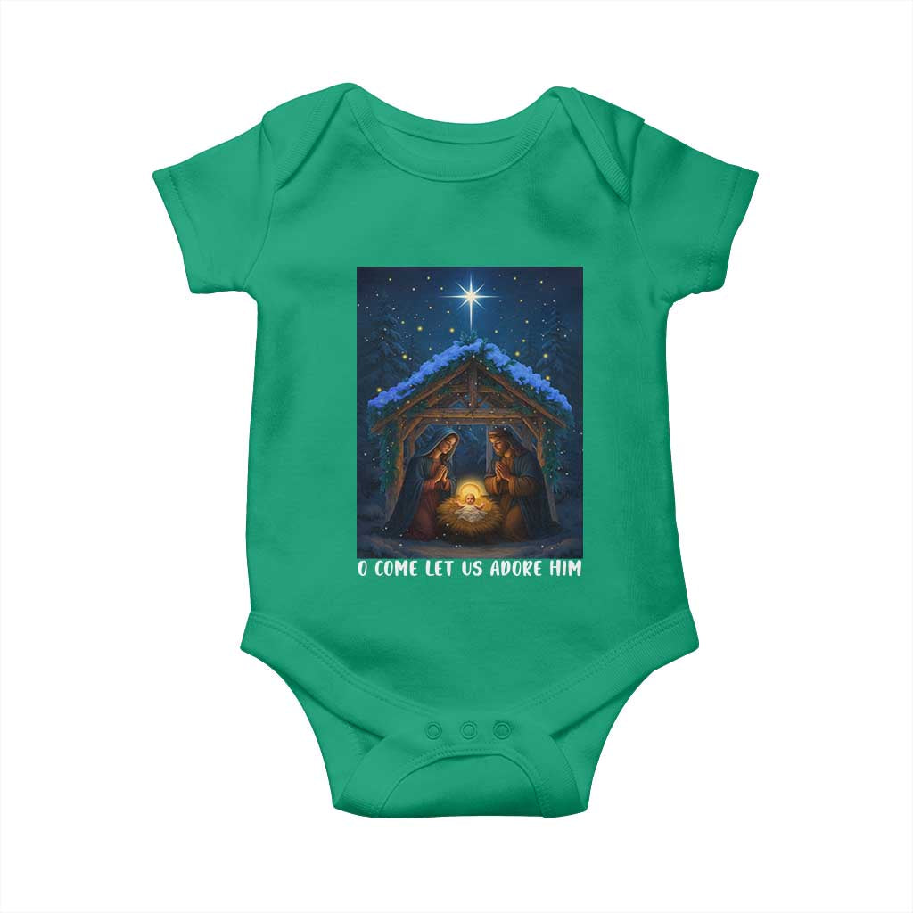 Nativity Scene Christmas Baby Onesie O Come Let Us Adrove Him - Wonder Print Shop