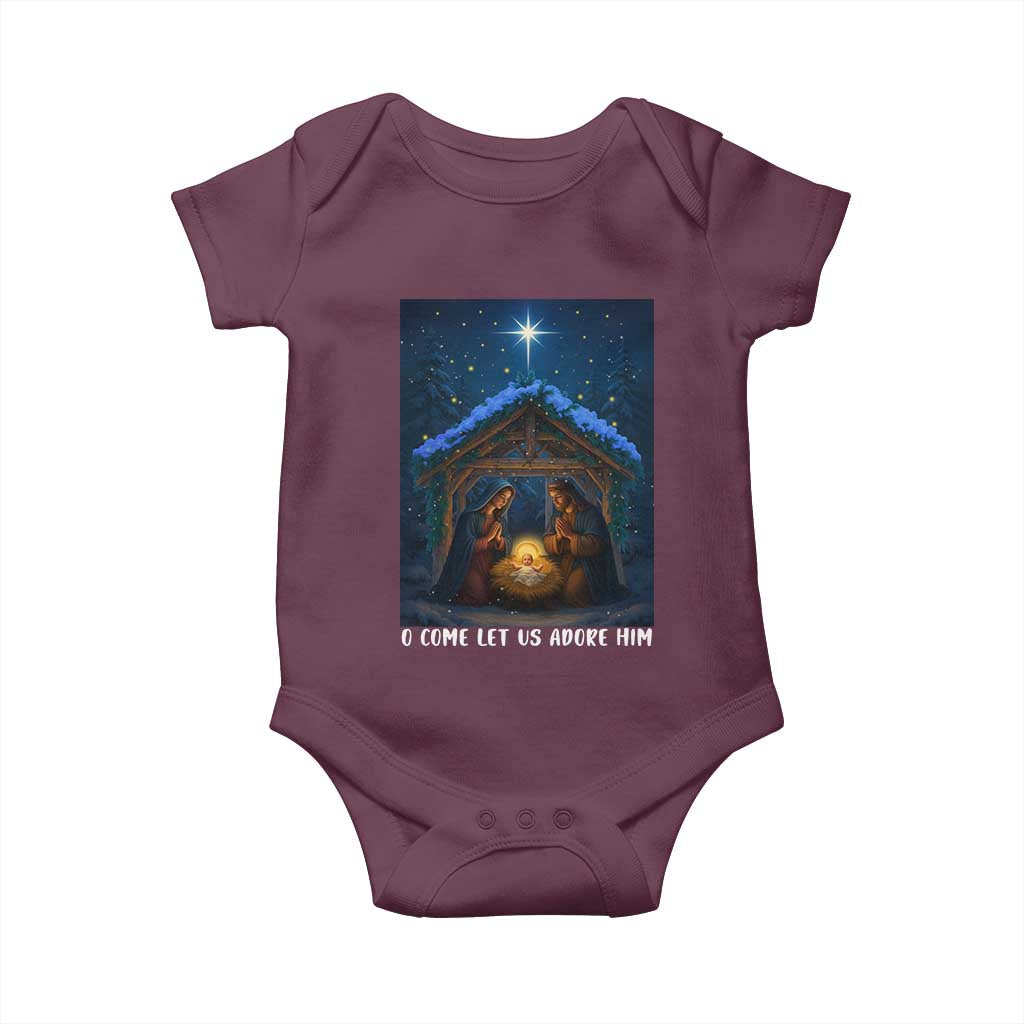 Nativity Scene Christmas Baby Onesie O Come Let Us Adrove Him - Wonder Print Shop