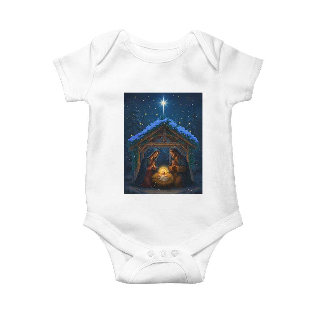 Nativity Scene Christmas Baby Onesie O Come Let Us Adrove Him - Wonder Print Shop