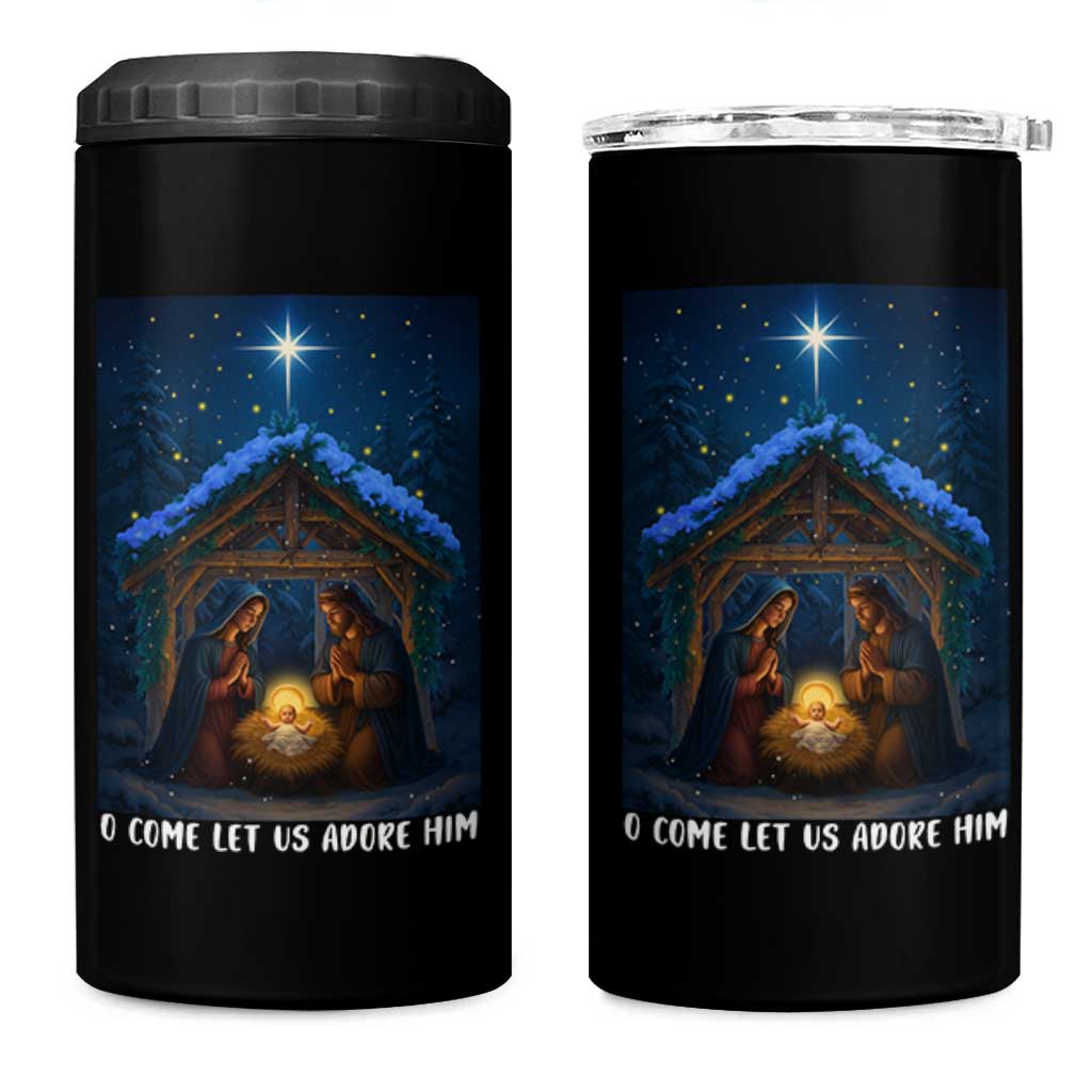 Nativity Scene Christmas 4 in 1 Can Cooler Tumbler O Come Let Us Adrove Him - Wonder Print Shop