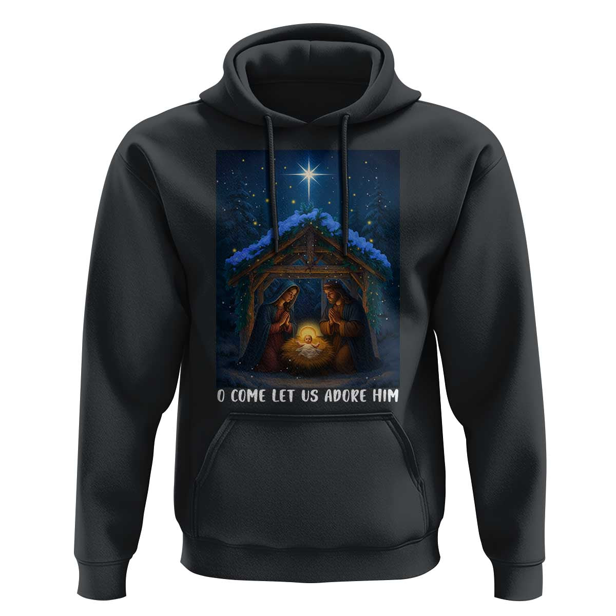 Nativity Scene Christmas Hoodie O Come Let Us Adrove Him - Wonder Print Shop