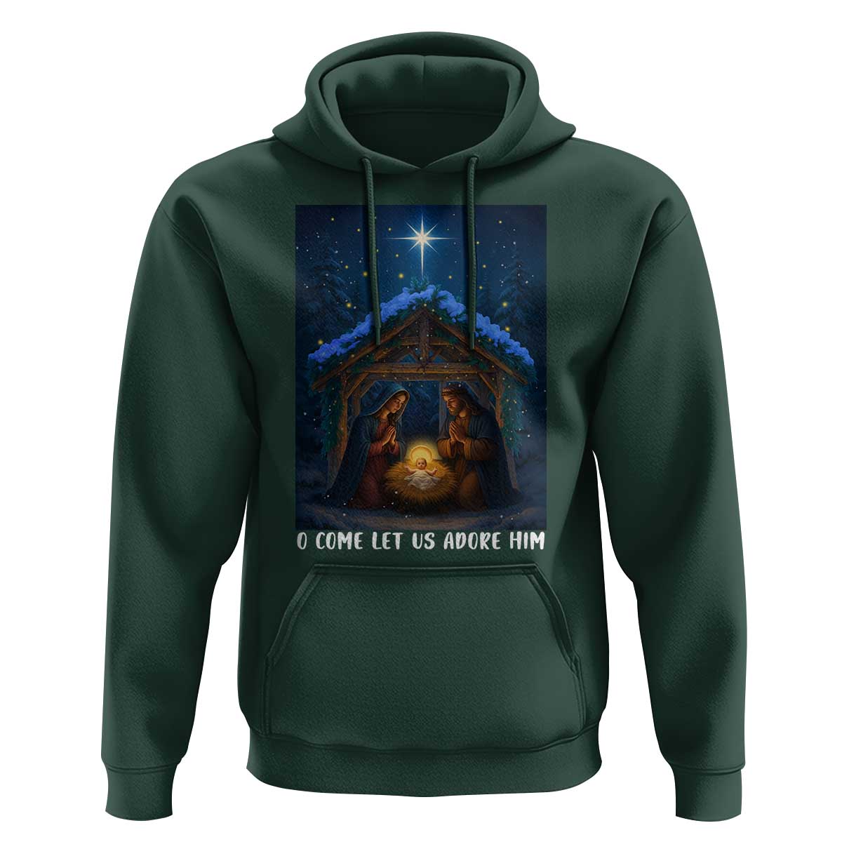 Nativity Scene Christmas Hoodie O Come Let Us Adrove Him - Wonder Print Shop