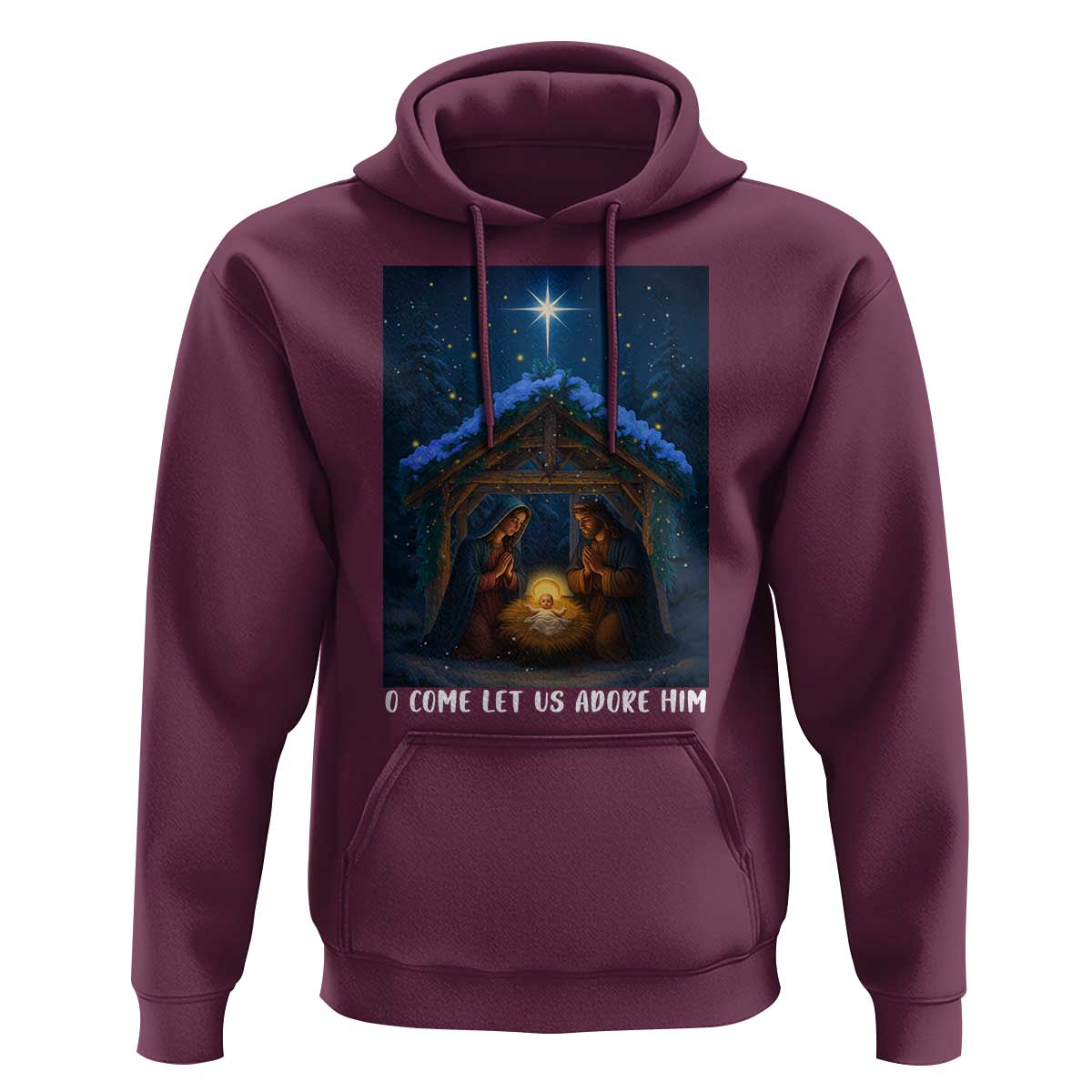 Nativity Scene Christmas Hoodie O Come Let Us Adrove Him - Wonder Print Shop