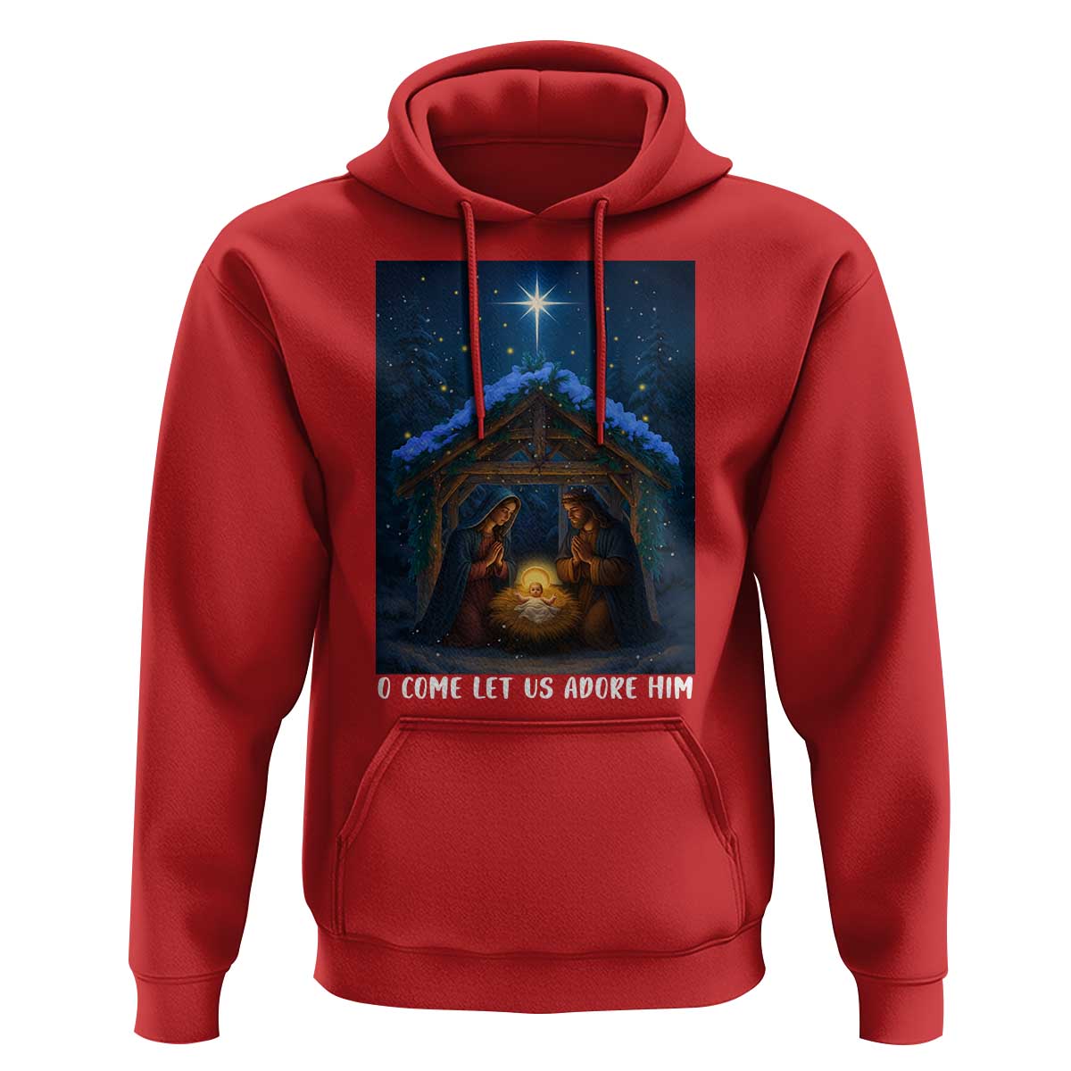 Nativity Scene Christmas Hoodie O Come Let Us Adrove Him - Wonder Print Shop