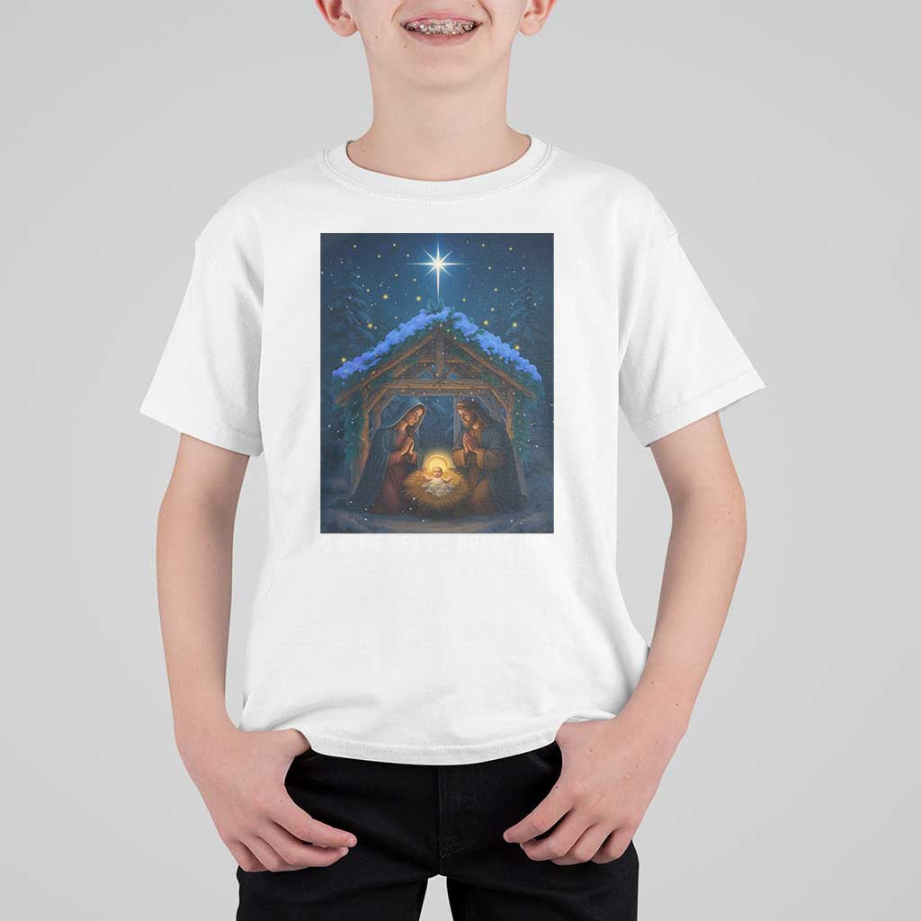 Nativity Scene Christmas T Shirt For Kid O Come Let Us Adrove Him - Wonder Print Shop