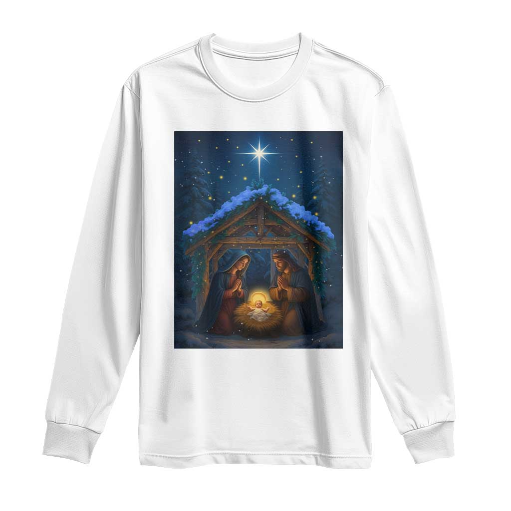 Nativity Scene Christmas Long Sleeve Shirt O Come Let Us Adrove Him - Wonder Print Shop