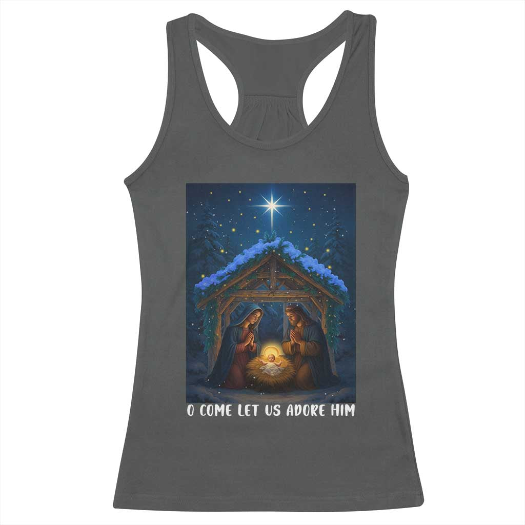 Nativity Scene Christmas Racerback Tank Top O Come Let Us Adrove Him - Wonder Print Shop