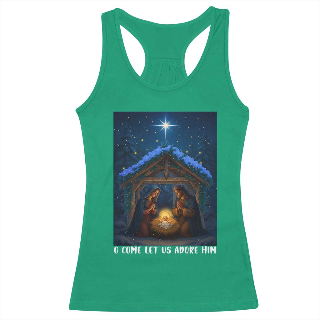 Nativity Scene Christmas Racerback Tank Top O Come Let Us Adrove Him - Wonder Print Shop