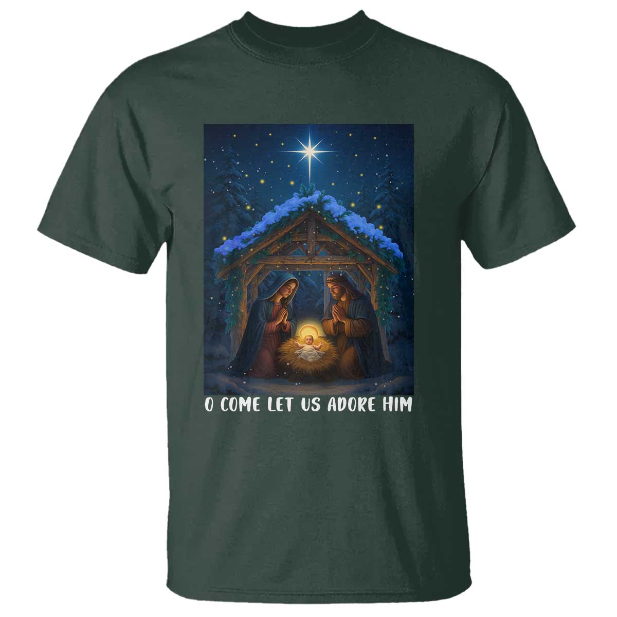 Nativity Scene Christmas T Shirt O Come Let Us Adrove Him - Wonder Print Shop