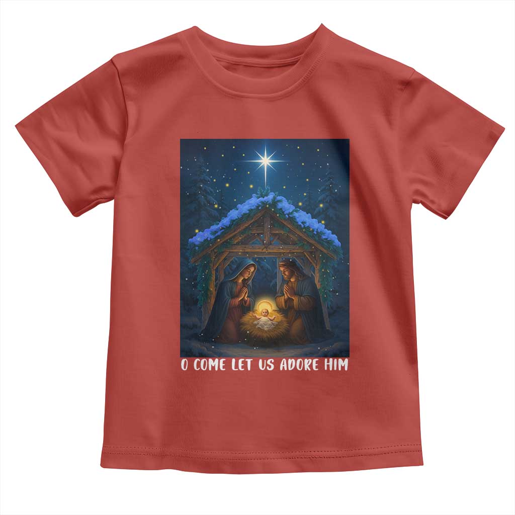 Nativity Scene Christmas Toddler T Shirt O Come Let Us Adrove Him - Wonder Print Shop