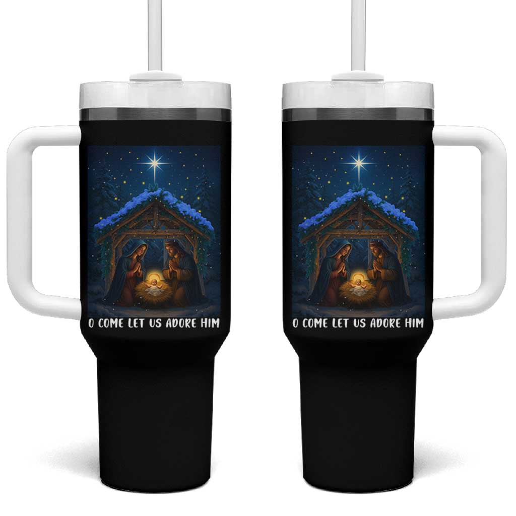 Nativity Scene Christmas Tumbler With Handle O Come Let Us Adrove Him - Wonder Print Shop