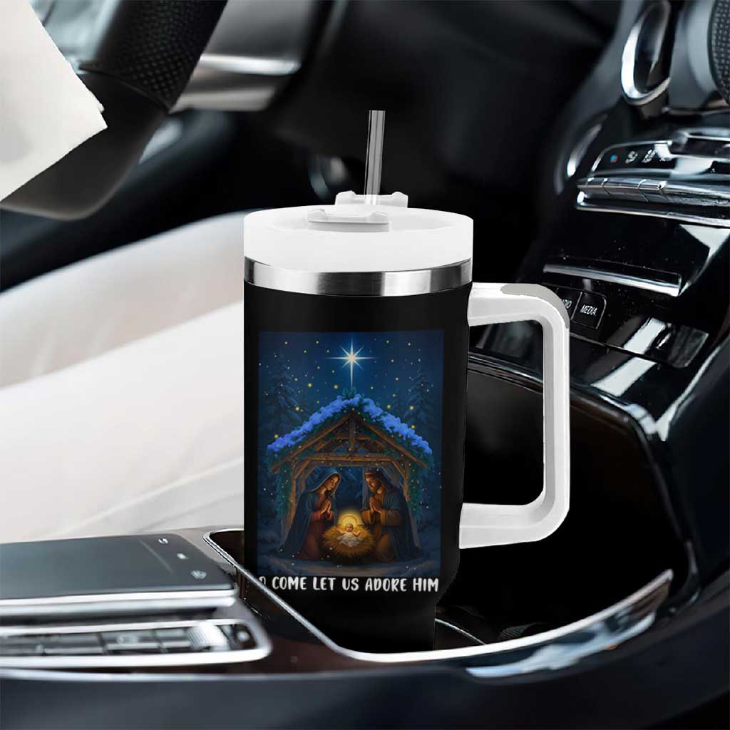 Nativity Scene Christmas Tumbler With Handle O Come Let Us Adrove Him - Wonder Print Shop