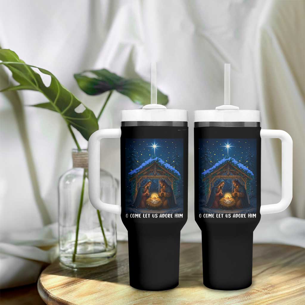 Nativity Scene Christmas Tumbler With Handle O Come Let Us Adrove Him - Wonder Print Shop