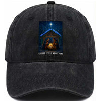 Nativity Scene Christmas Washed Cotton Baseball Cap O Come Let Us Adrove Him