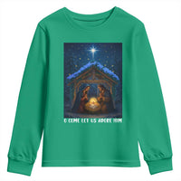 Nativity Scene Christmas Youth Sweatshirt O Come Let Us Adrove Him - Wonder Print Shop