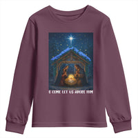 Nativity Scene Christmas Youth Sweatshirt O Come Let Us Adrove Him - Wonder Print Shop