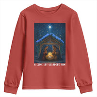 Nativity Scene Christmas Youth Sweatshirt O Come Let Us Adrove Him - Wonder Print Shop