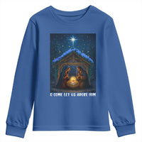 Nativity Scene Christmas Youth Sweatshirt O Come Let Us Adrove Him - Wonder Print Shop