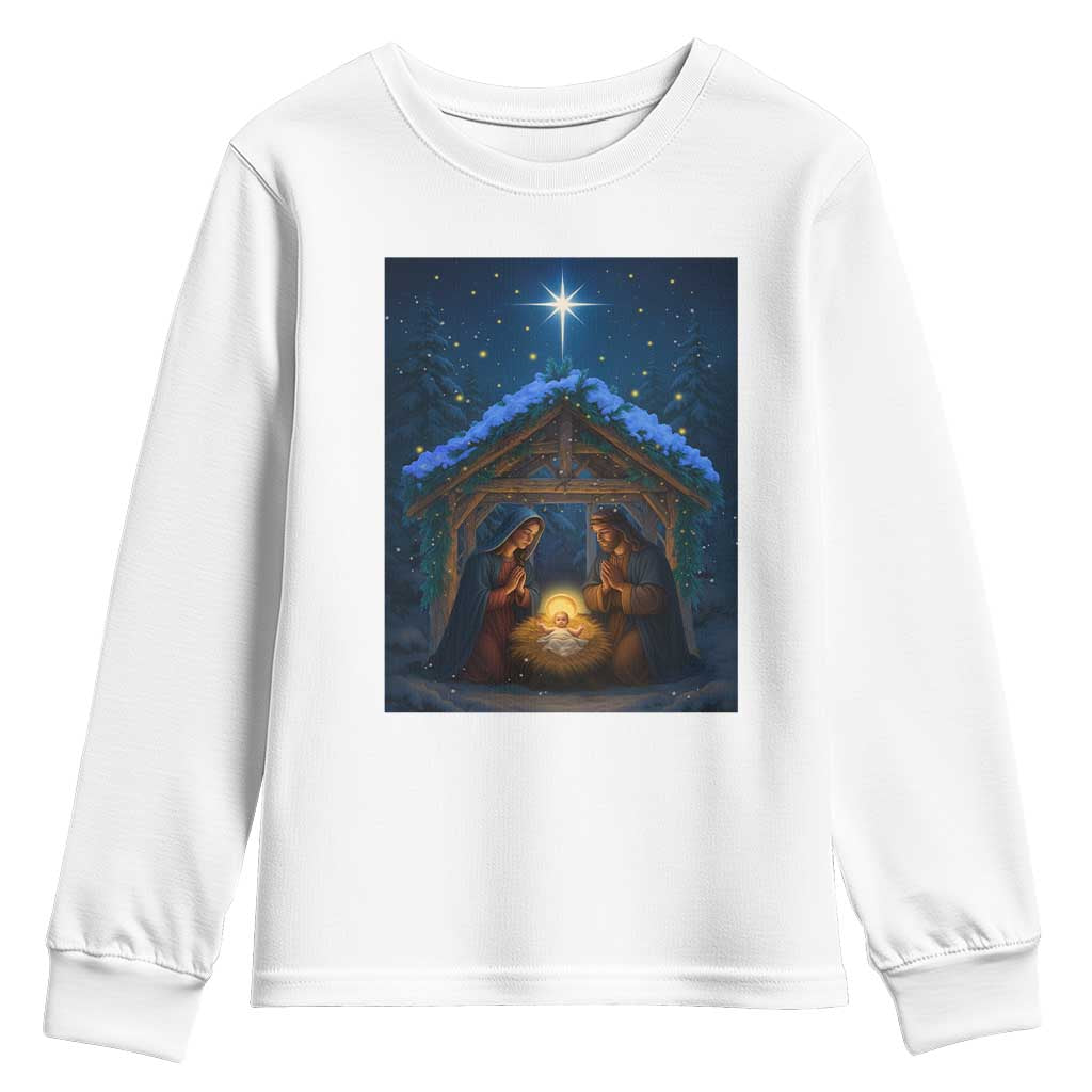 Nativity Scene Christmas Youth Sweatshirt O Come Let Us Adrove Him - Wonder Print Shop