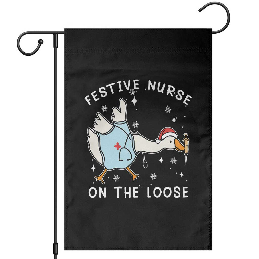Funny ER Nurse Goose Christmas Garden Flag Festive Nurses On The Loose - Wonder Print Shop