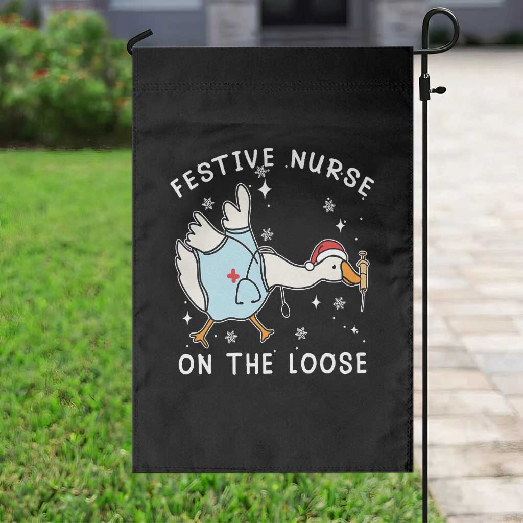 Funny ER Nurse Goose Christmas Garden Flag Festive Nurses On The Loose - Wonder Print Shop