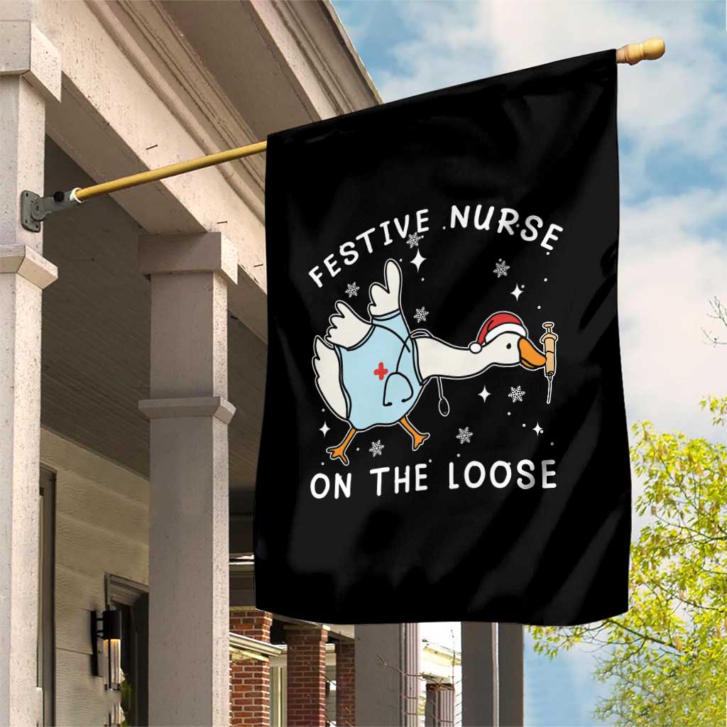 Funny ER Nurse Goose Christmas Garden Flag Festive Nurses On The Loose - Wonder Print Shop