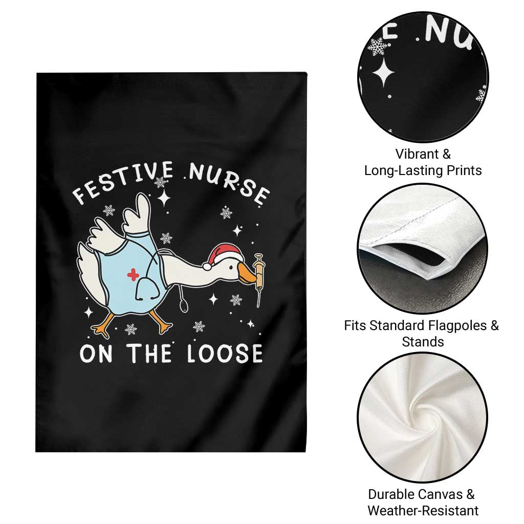 Funny ER Nurse Goose Christmas Garden Flag Festive Nurses On The Loose - Wonder Print Shop
