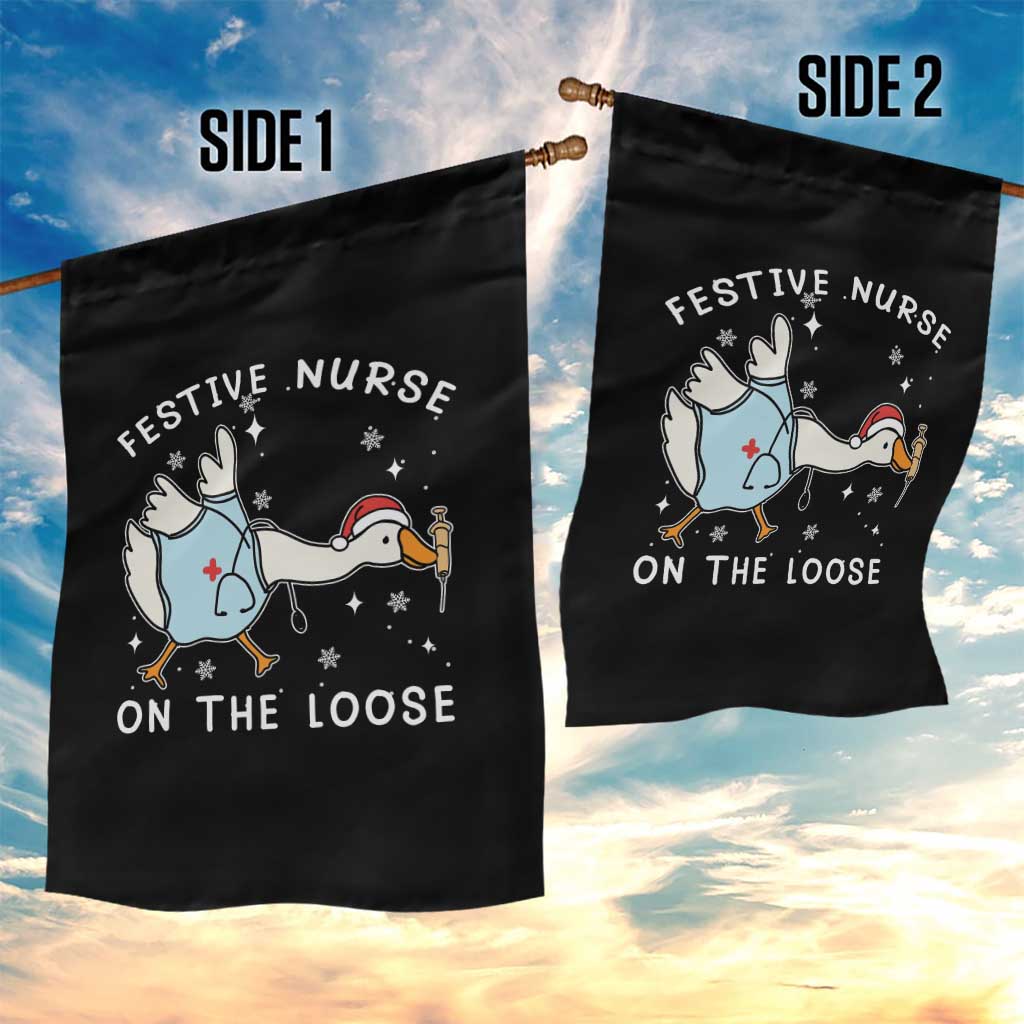 Funny ER Nurse Goose Christmas Garden Flag Festive Nurses On The Loose - Wonder Print Shop