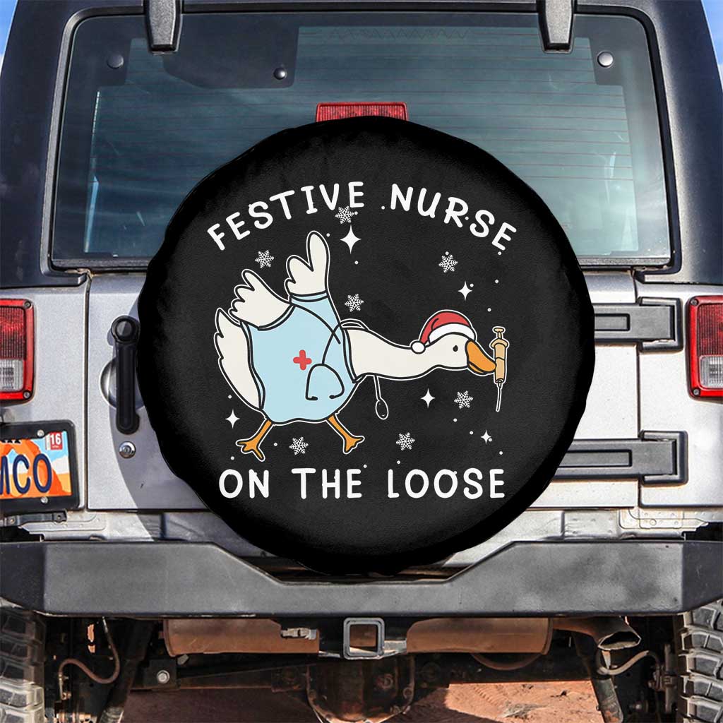 Funny ER Nurse Goose Christmas Spare Tire Cover Festive Nurses On The Loose - Wonder Print Shop