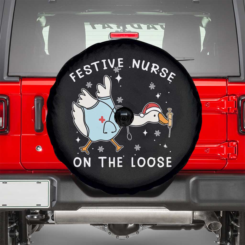 Funny ER Nurse Goose Christmas Spare Tire Cover Festive Nurses On The Loose - Wonder Print Shop