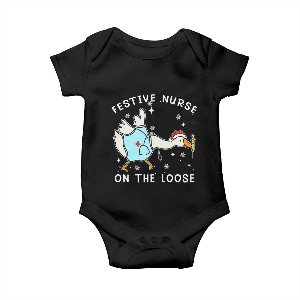 Funny ER Nurse Goose Christmas Baby Onesie Festive Nurses On The Loose - Wonder Print Shop