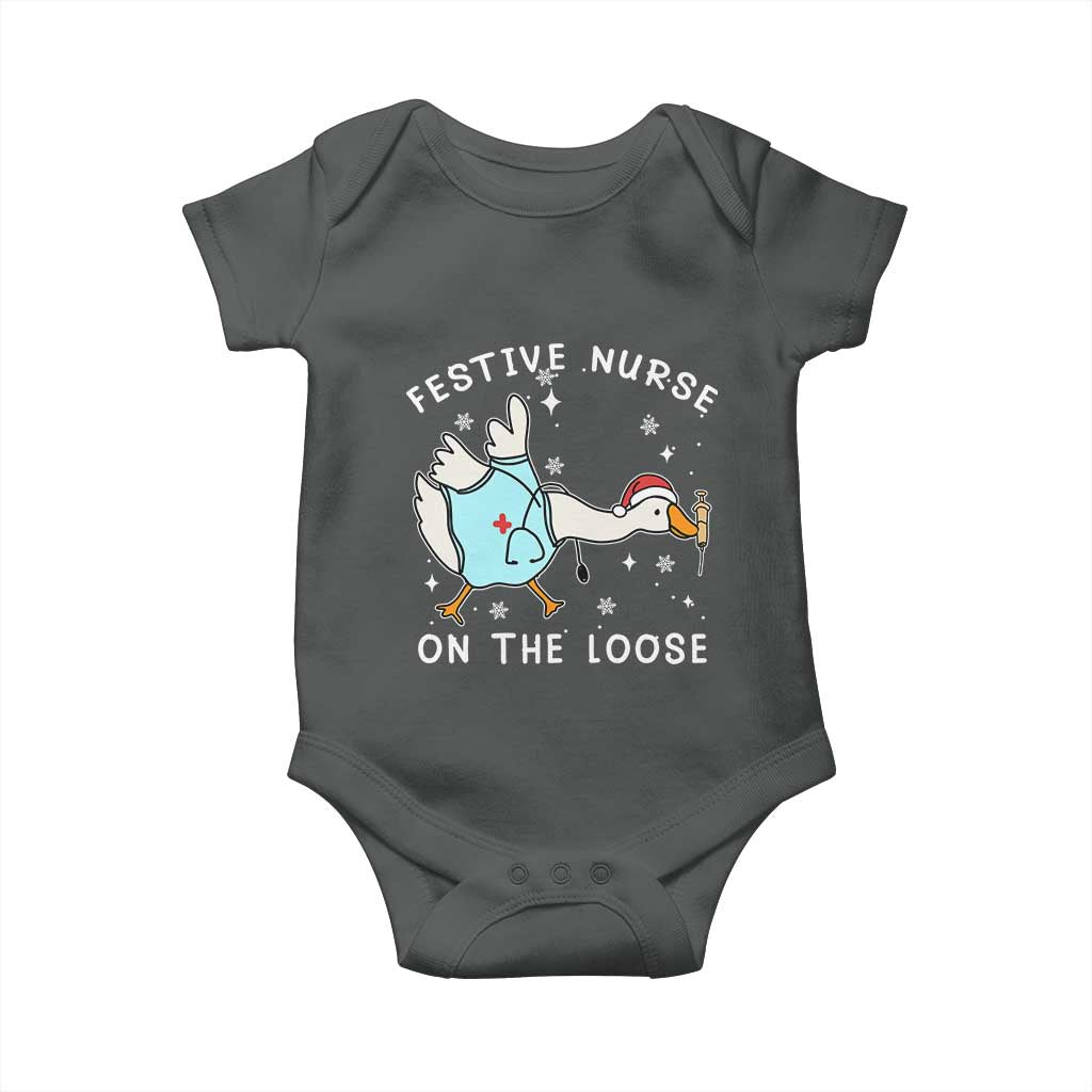 Funny ER Nurse Goose Christmas Baby Onesie Festive Nurses On The Loose - Wonder Print Shop