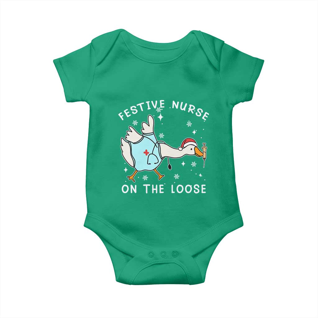 Funny ER Nurse Goose Christmas Baby Onesie Festive Nurses On The Loose - Wonder Print Shop