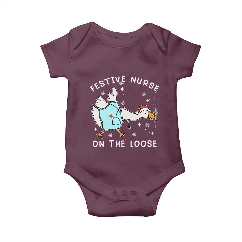 Funny ER Nurse Goose Christmas Baby Onesie Festive Nurses On The Loose - Wonder Print Shop