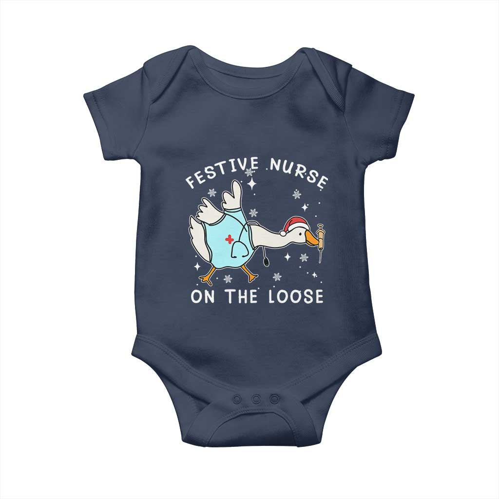 Funny ER Nurse Goose Christmas Baby Onesie Festive Nurses On The Loose - Wonder Print Shop