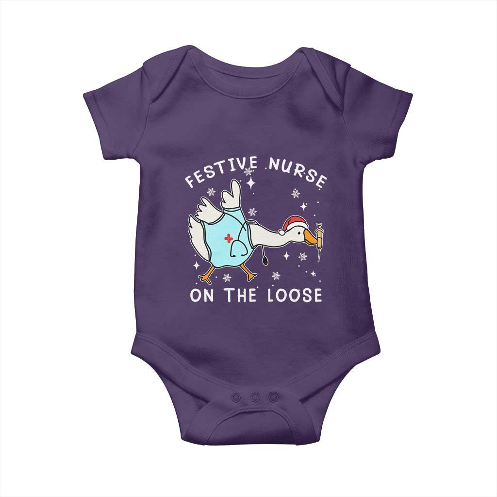 Funny ER Nurse Goose Christmas Baby Onesie Festive Nurses On The Loose - Wonder Print Shop