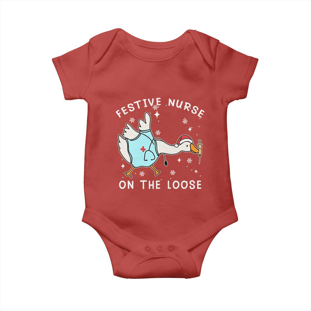 Funny ER Nurse Goose Christmas Baby Onesie Festive Nurses On The Loose - Wonder Print Shop