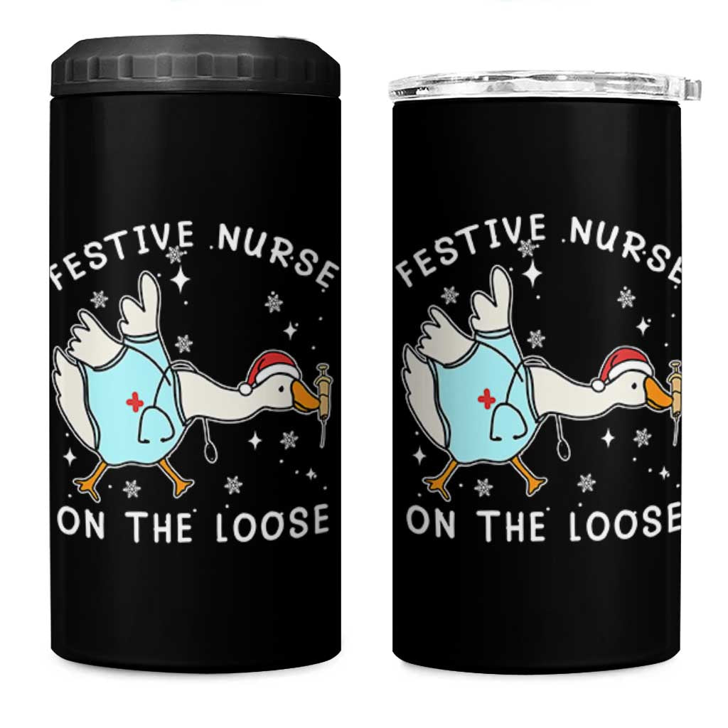 Funny ER Nurse Goose Christmas 4 in 1 Can Cooler Tumbler Festive Nurses On The Loose - Wonder Print Shop